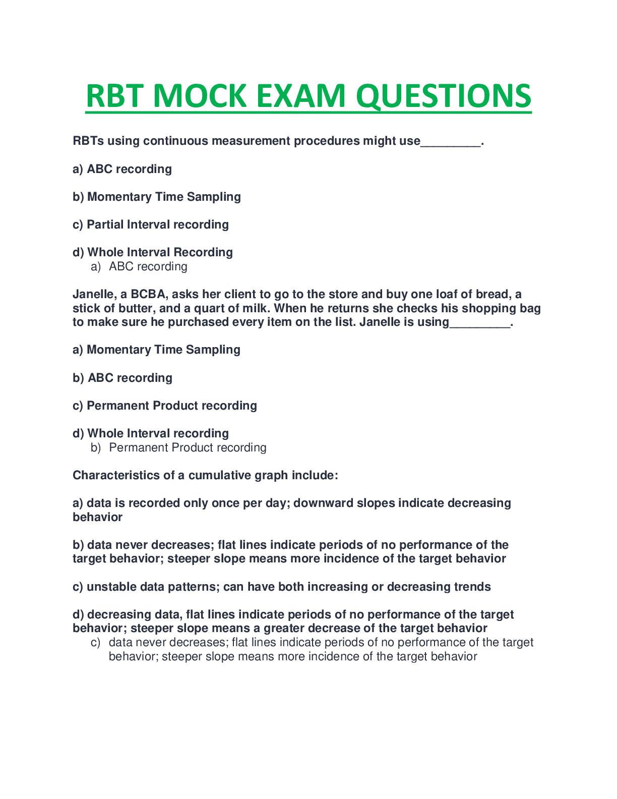 Preview image for RBT MOCK ACTUAL EXAM QUESTIONS AND ANSWERS COMPLETE GUIDE SOLUTION,RATED A+|100% VERIFIED